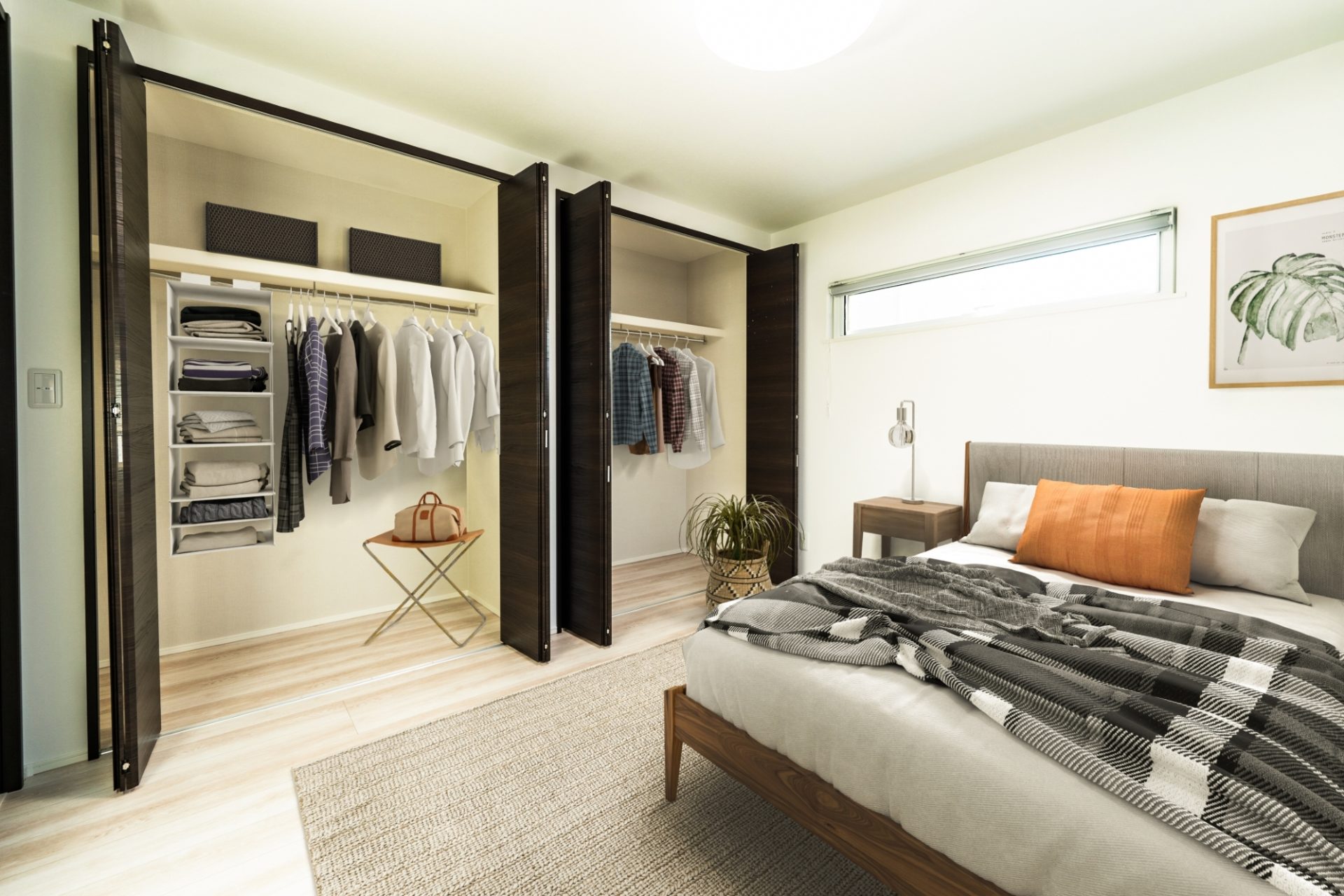 収納力抜群の快適な寝室