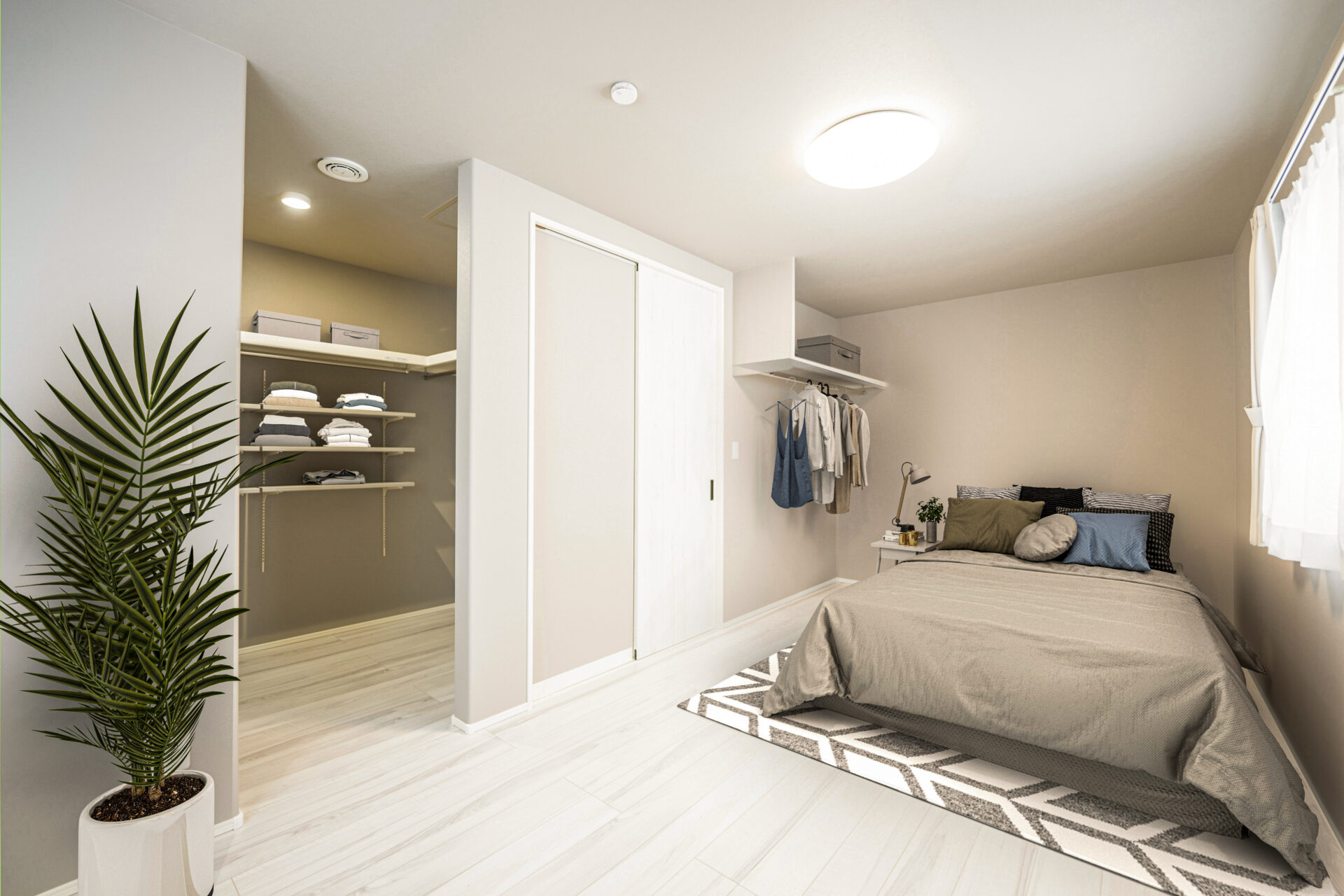 収納が充実した落ち着きの寝室