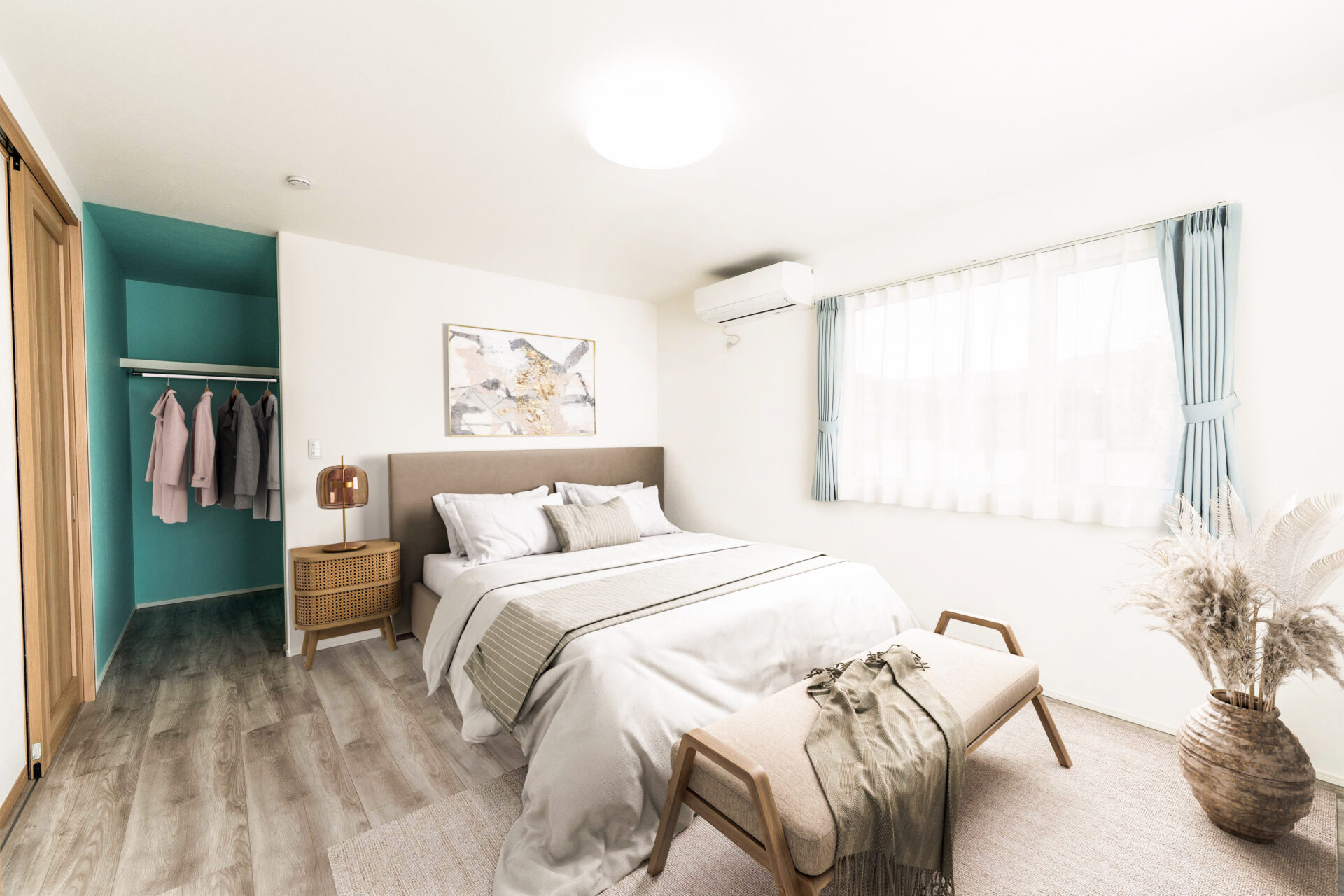 趣味が調和する彩り豊かな寝室