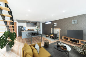 薪ストーブで温もり溢れる、洗練されたLDKの空間