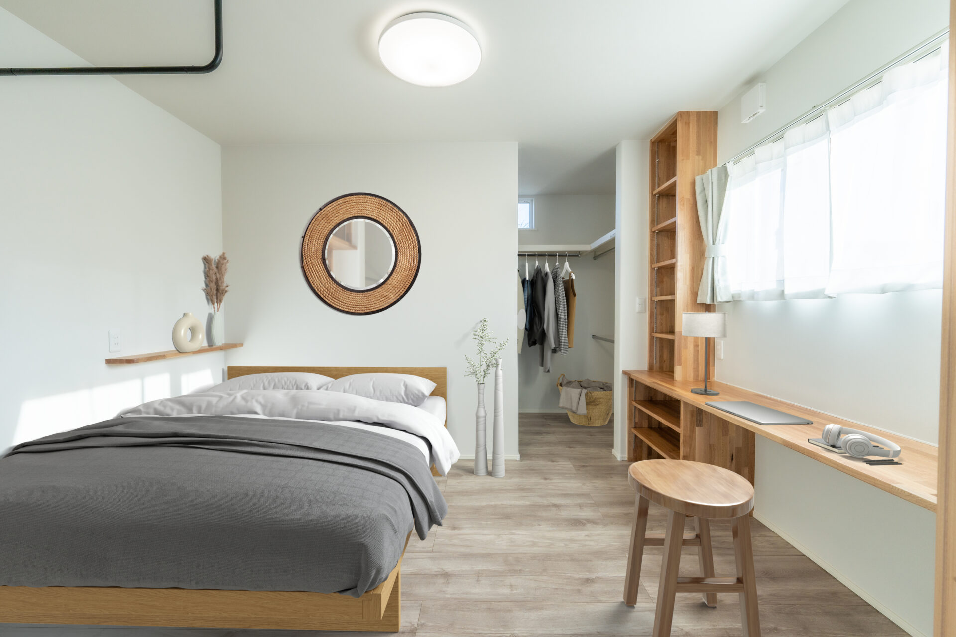 木目の優しさが包む心地よい寝室