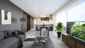 黒基調で落ち着いた雰囲気のLDK