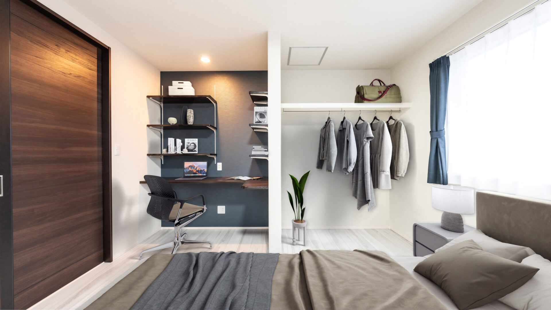 機能的な作り付け家具が魅力な部屋