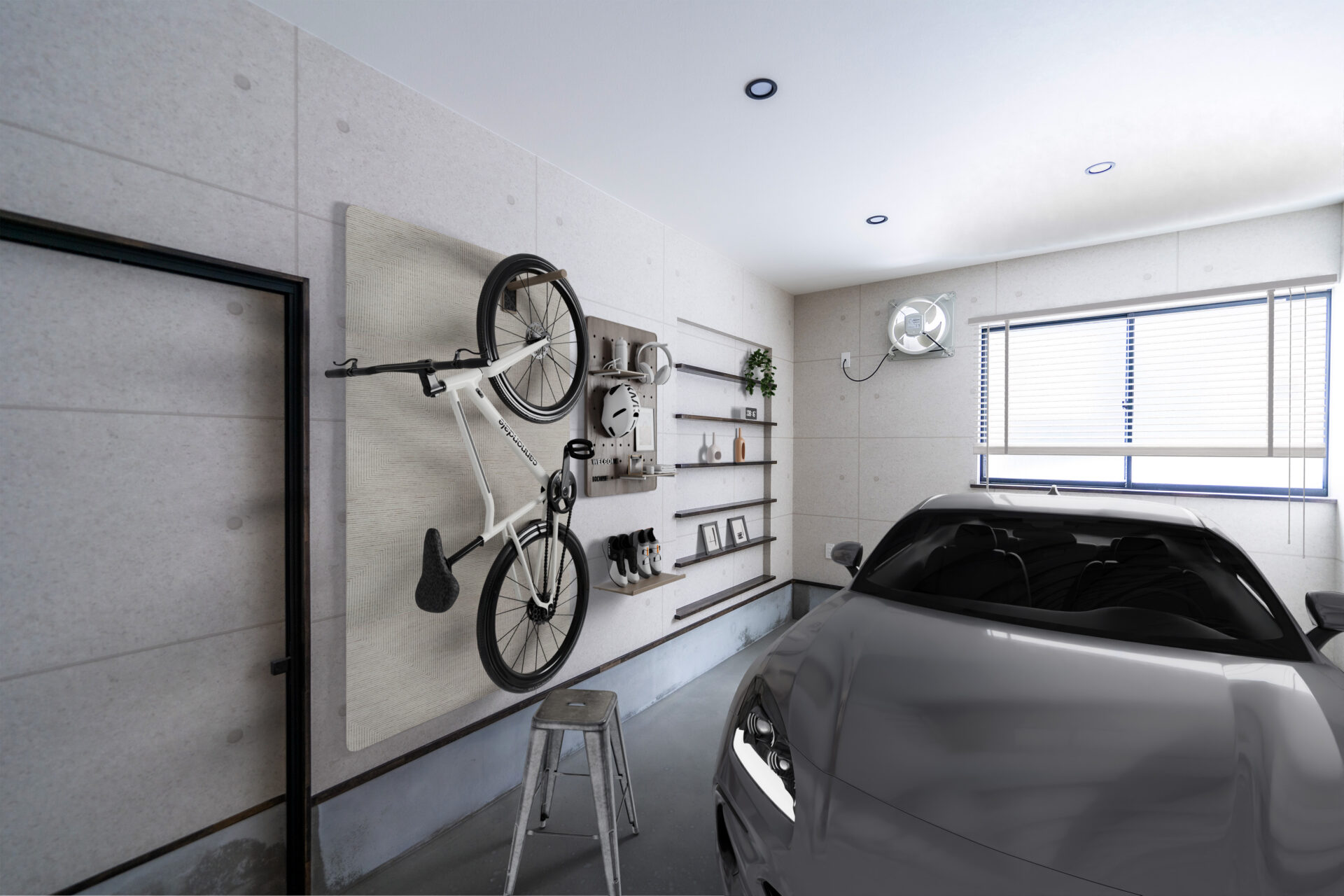 陽射しが心地よい快適なガレージ空間