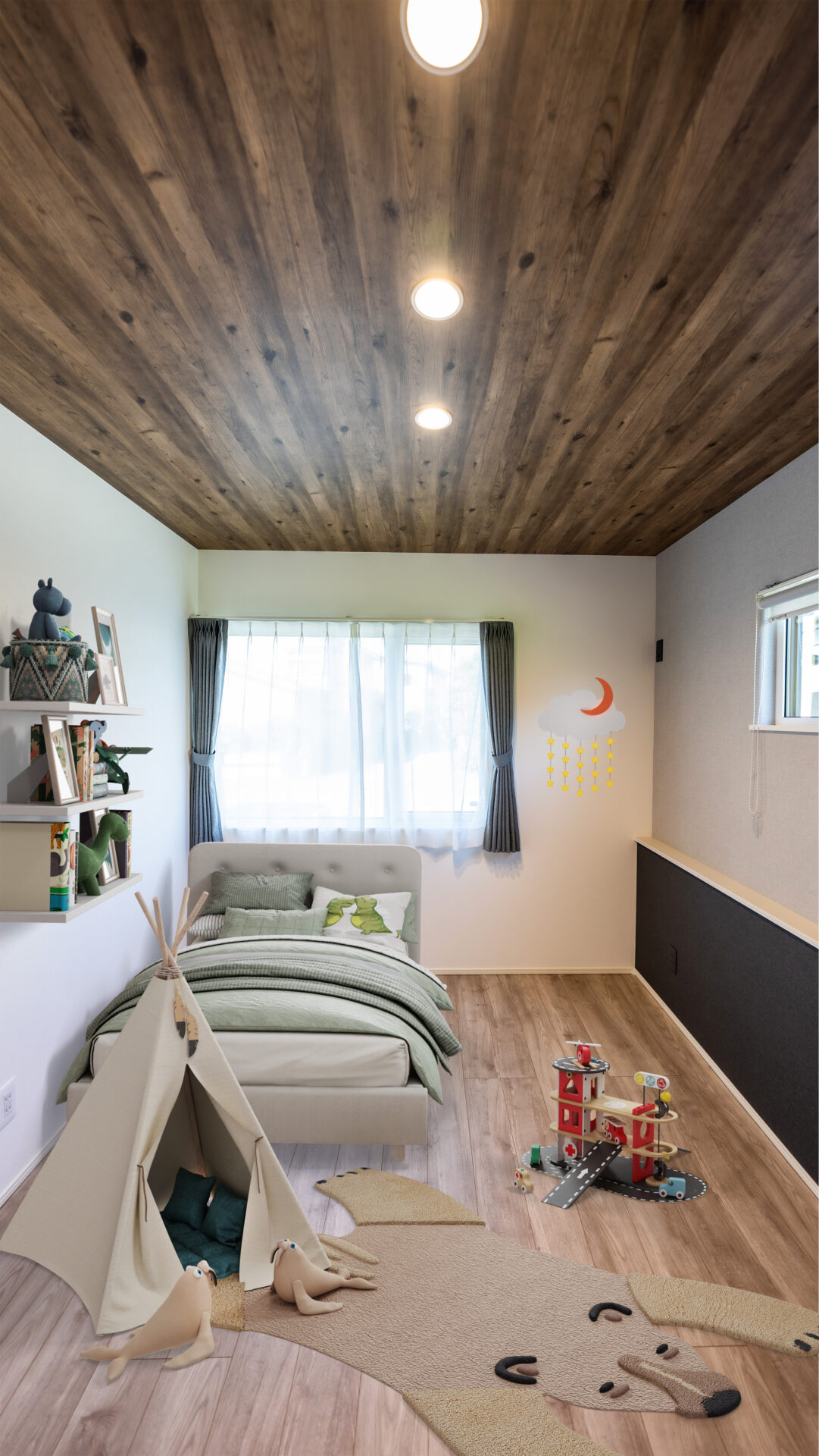 木の温かさに包まれた安心感あふれる子ども部屋