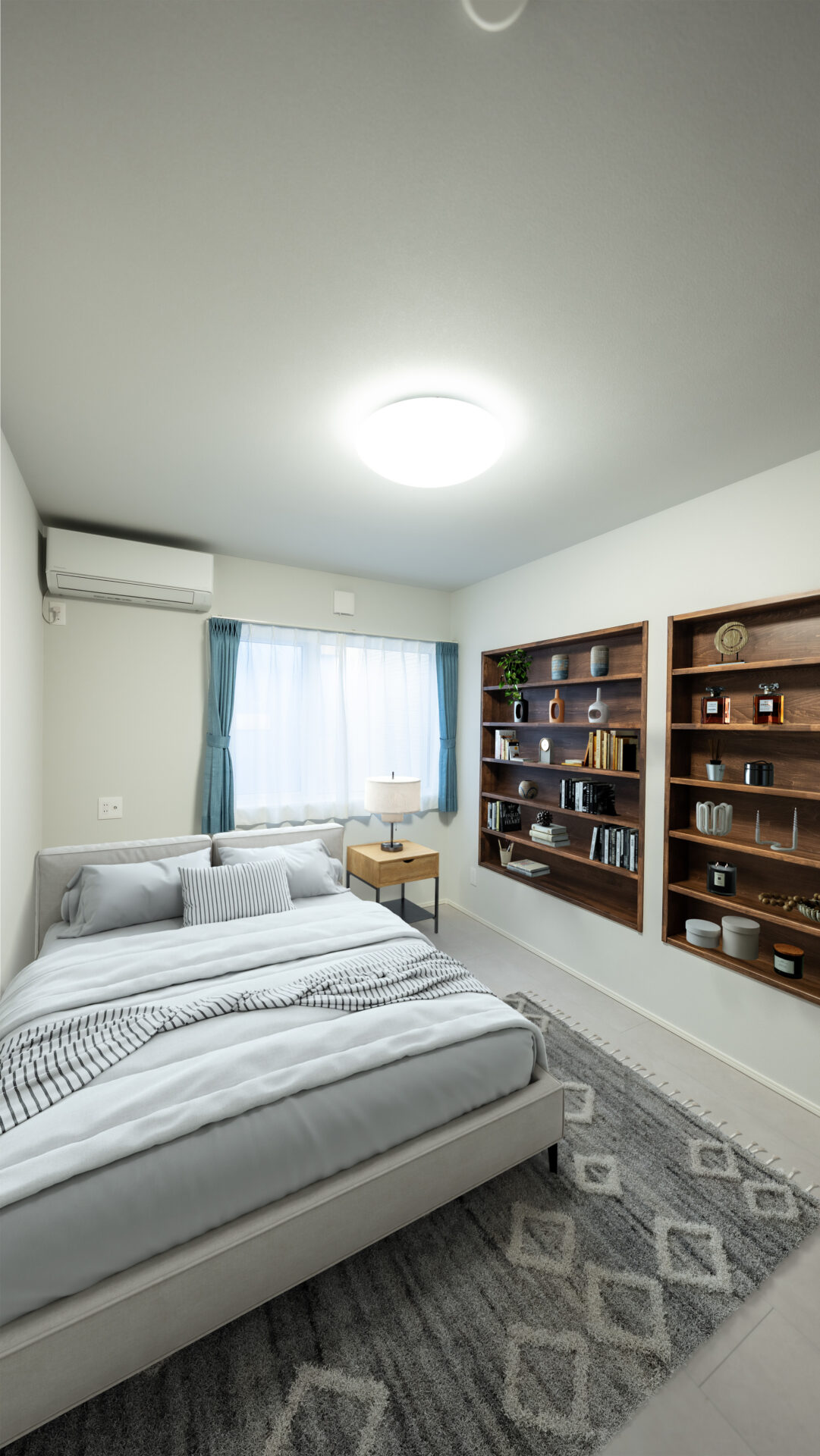 暮らしのセンスが映える、造作棚のある寝室