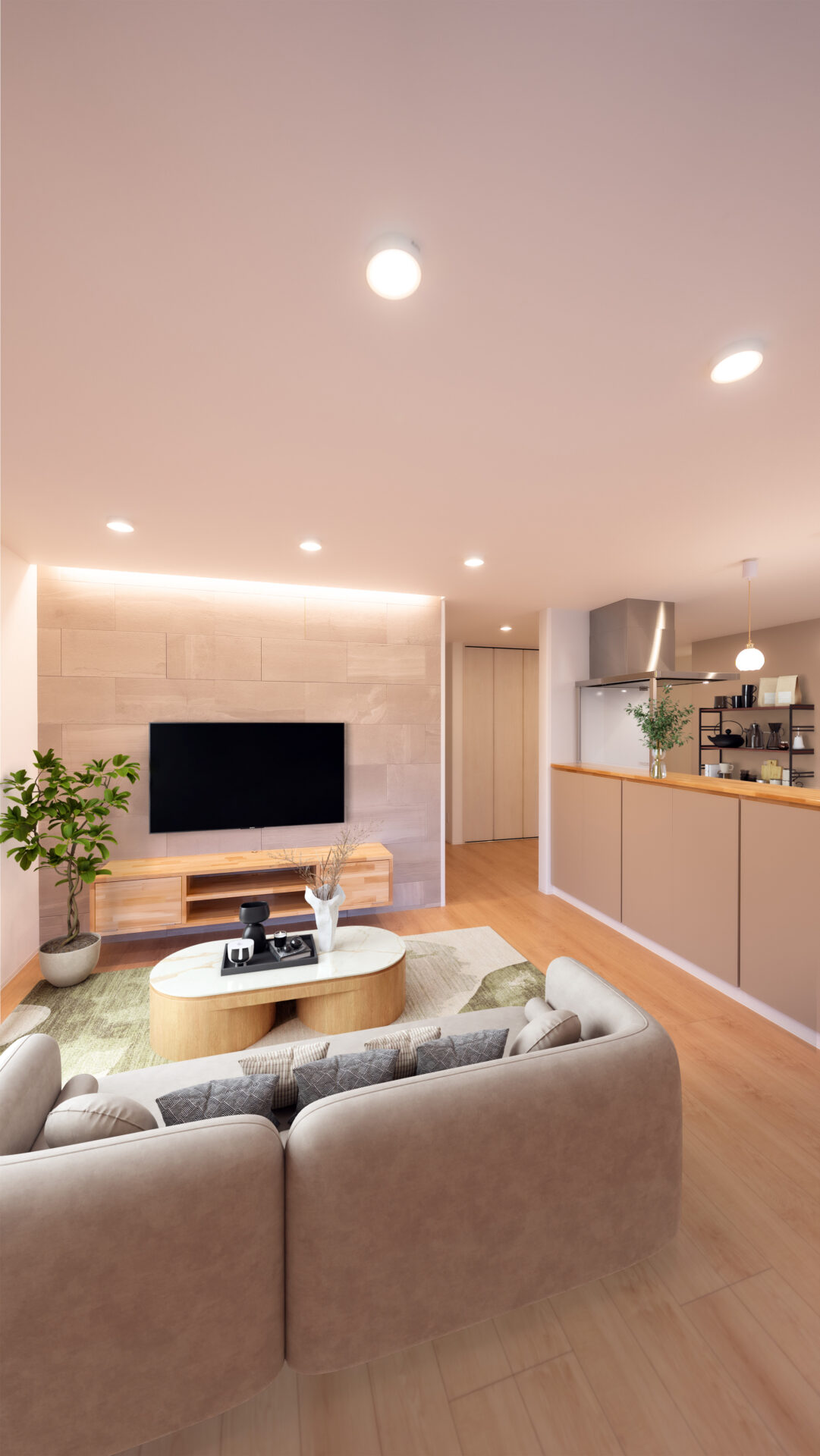 暮らしやすさと意匠性を両立した、洗練されたリビング