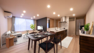 上質な素材感が際立つ都会的キッチン空間