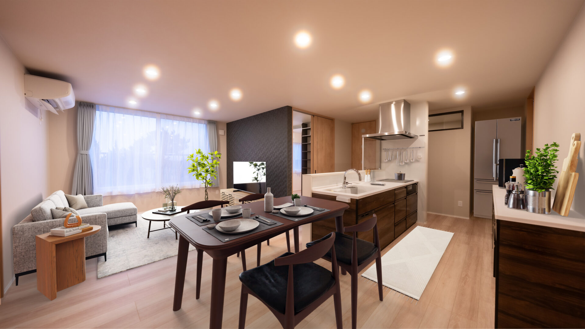 上質な素材感が際立つ都会的キッチン空間