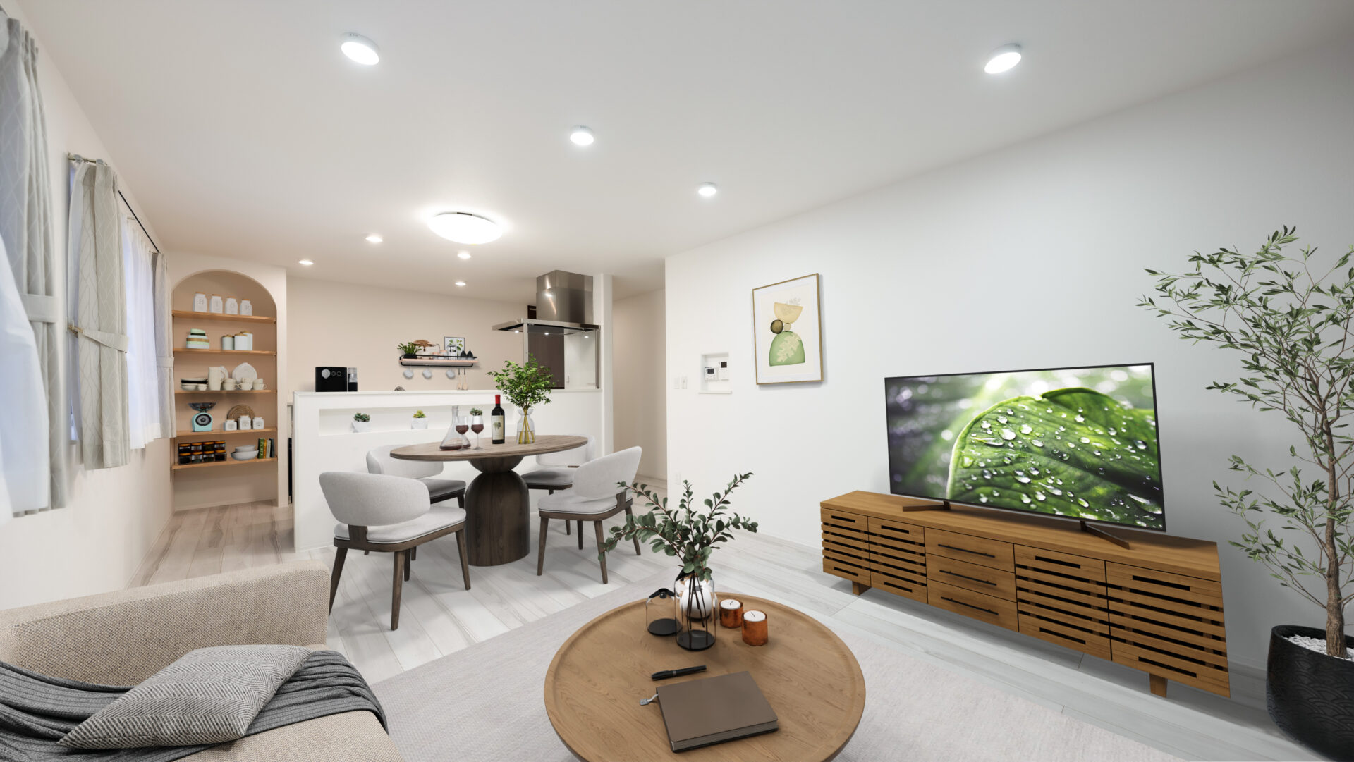 明るさと木の温もりが調和する上質LDK